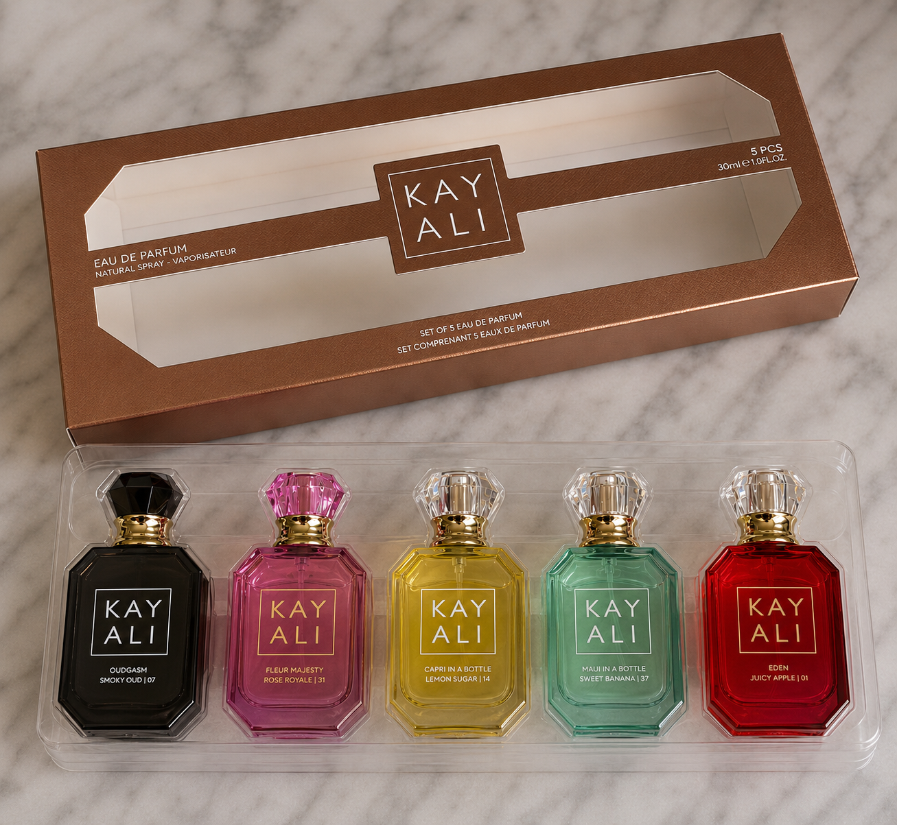 Kayali (Oudgasm Smoky Oud/Fleur Majesty/Lemon Sugar/Sweet Banana/Juicy Apple) Set (5x30ml)